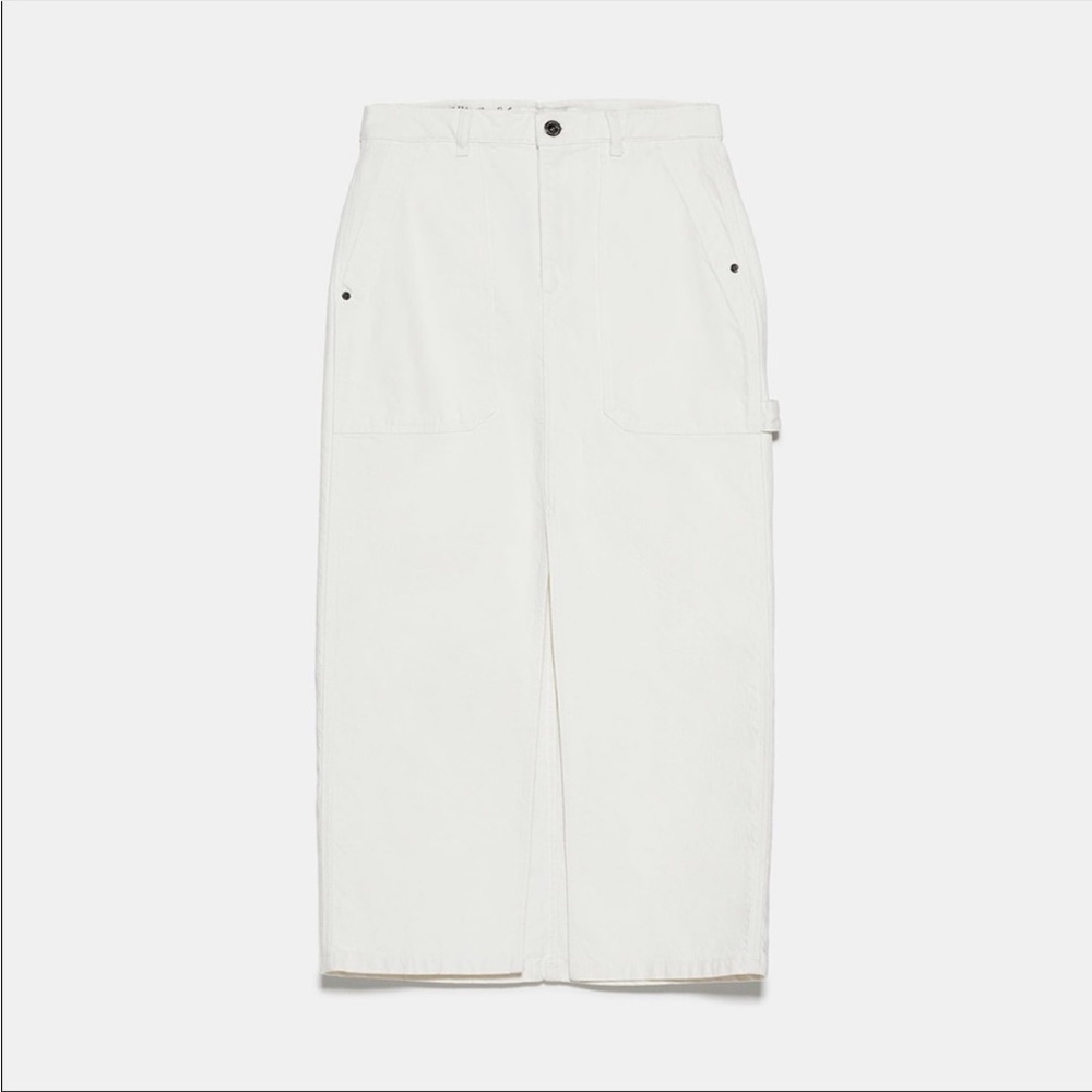 Zara Denim Cream Long Skirt The Worker Skirt XS